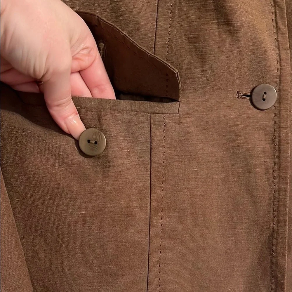 Pendleton Linen Silk Brown Blazer Tailored Suit Jacket Front‎ Pockets Petite 6 - Picture 2 of 7